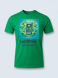 Personalised Back to 2000s Big Weekender Tee — irish green tee, front view
