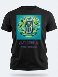 Personalised Back to 2000s Big Weekender Tee — black tee, front view