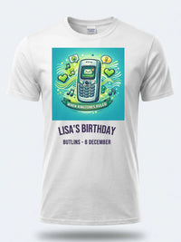 Personalised Back to 2000s Big Weekender Tee — white tee, front view