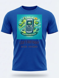 Personalised Back to 2000s Big Weekender Tee — royal blue tee, front view