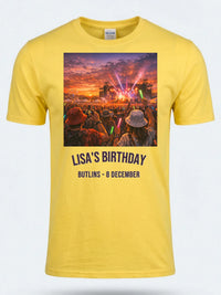 Personalised Back to 2000s Big Weekender Tee — daisy yellow tee, front view