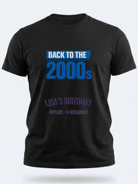 Personalised Back to 2000s Big Weekender Tee — black tee, front view