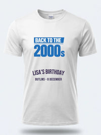 Personalised Back to 2000s Big Weekender Tee — white tee, front view