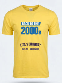 Personalised Back to 2000s Big Weekender Tee — daisy yellow tee, front view