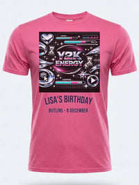 Personalised Back to 2000s Big Weekender Tee — pink tee, front view