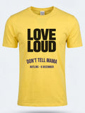 Personalised Don't Tell Mama Big Weekender Tee — daisy yellow tee, front view