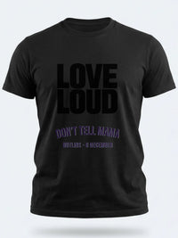 Personalised Don't Tell Mama Big Weekender Tee — black tee, front view