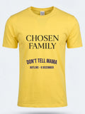 Personalised Don't Tell Mama Big Weekender Tee — daisy yellow tee, front view