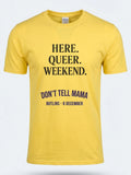Personalised Don't Tell Mama Big Weekender Tee — daisy yellow tee, front view