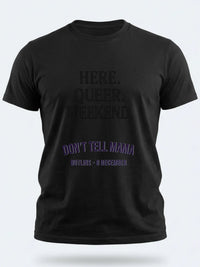 Personalised Don't Tell Mama Big Weekender Tee — black tee, front view
