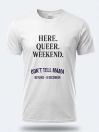 Personalised Don't Tell Mama Big Weekender Tee — white tee, front view