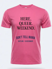 Personalised Don't Tell Mama Big Weekender Tee — pink tee, front view