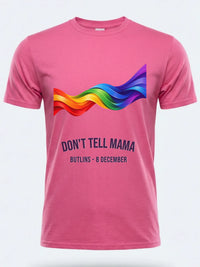 Personalised Don't Tell Mama Big Weekender Tee — pink tee, front view