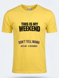 Personalised Don't Tell Mama Big Weekender Tee — daisy yellow tee, front view