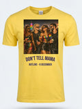 Personalised Don't Tell Mama Big Weekender Tee — daisy yellow tee, front view