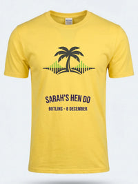 Personalised We Love Ibiza Big Weekender Tee — daisy yellow tee, front view