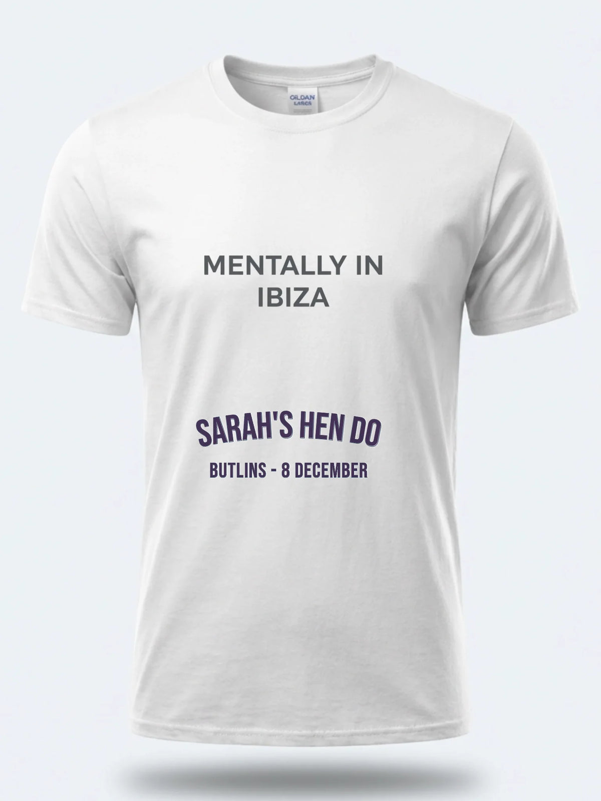 Personalised We Love Ibiza Big Weekender Tee — white tee, front view