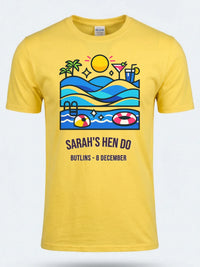 Personalised We Love Ibiza Big Weekender Tee — daisy yellow tee, front view