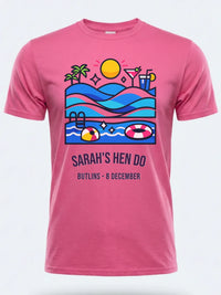 Personalised We Love Ibiza Big Weekender Tee — pink tee, front view