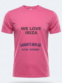 Personalised We Love Ibiza Big Weekender Tee — pink tee, front view