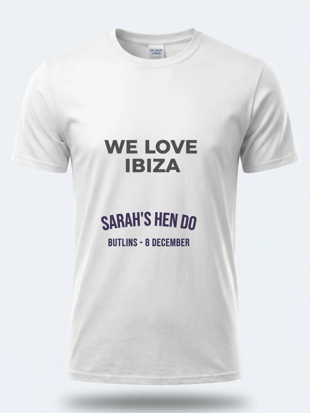 Personalised We Love Ibiza Big Weekender Tee — white tee, front view