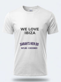 Personalised We Love Ibiza Big Weekender Tee — white tee, front view