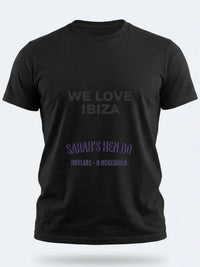Personalised We Love Ibiza Big Weekender Tee — black tee, front view