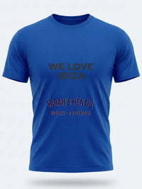 Personalised We Love Ibiza Big Weekender Tee — royal blue tee, front view
