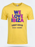 Personalised We Love Ibiza Big Weekender Tee — daisy yellow tee, front view