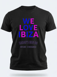 Personalised We Love Ibiza Big Weekender Tee — black tee, front view