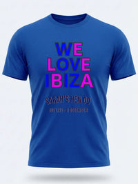 Personalised We Love Ibiza Big Weekender Tee — royal blue tee, front view