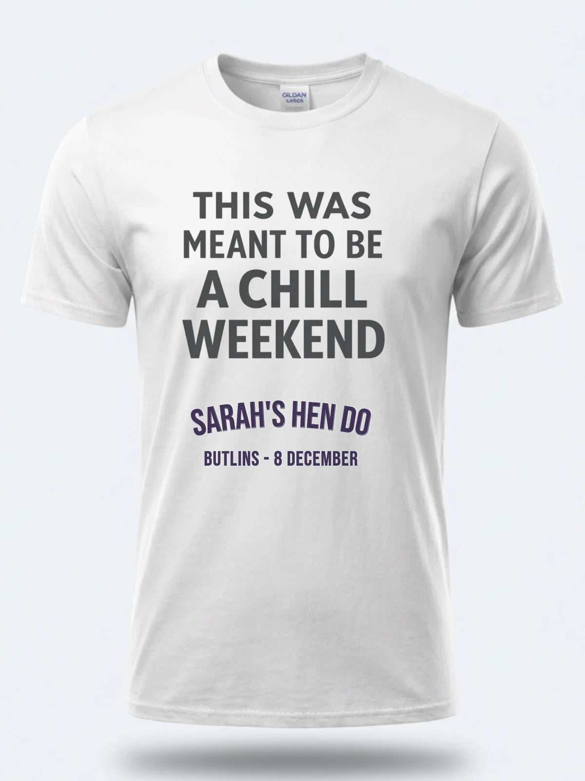 Personalised Bugged Out Big Weekender Tee — white tee, front view