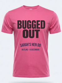 Personalised Bugged Out Big Weekender Tee — pink tee, front view