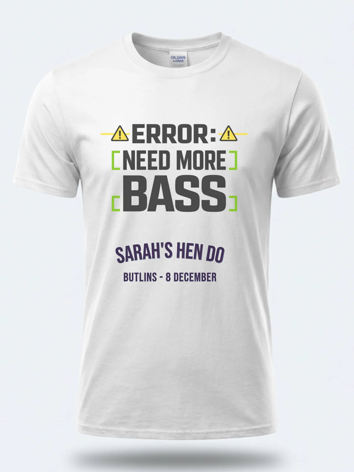 Personalised Bugged Out Big Weekender Tee — white tee, front view