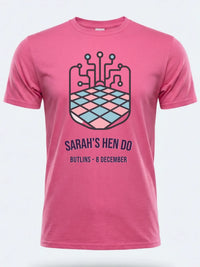 Personalised Bugged Out Big Weekender Tee — pink tee, front view