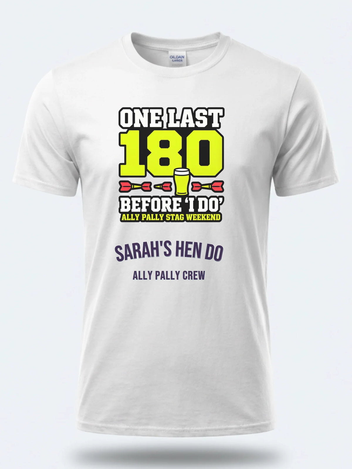 Personalised Darts Weekender Tee | Ally Pally One Last 180 before I do | Shirt Dress Loud