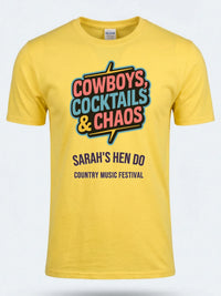 Personalised Country Weekender Unisex Tee — daisy yellow tee, front view