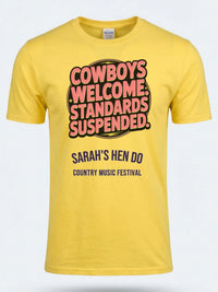 Personalised Country Weekender Unisex Tee — daisy yellow tee, front view