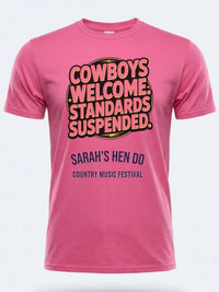 Personalised Country Weekender Unisex Tee — pink tee, front view