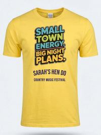 Personalised Country Weekender Unisex Tee — daisy yellow tee, front view