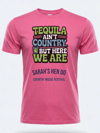 Personalised Country Weekender Unisex Tee — pink tee, front view