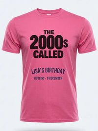 Personalised Back to 2000s Big Weekender Tee — pink tee, front view