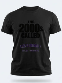 Personalised Back to 2000s Big Weekender Tee — black tee, front view