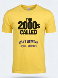 Personalised Back to 2000s Big Weekender Tee — daisy yellow tee, front view