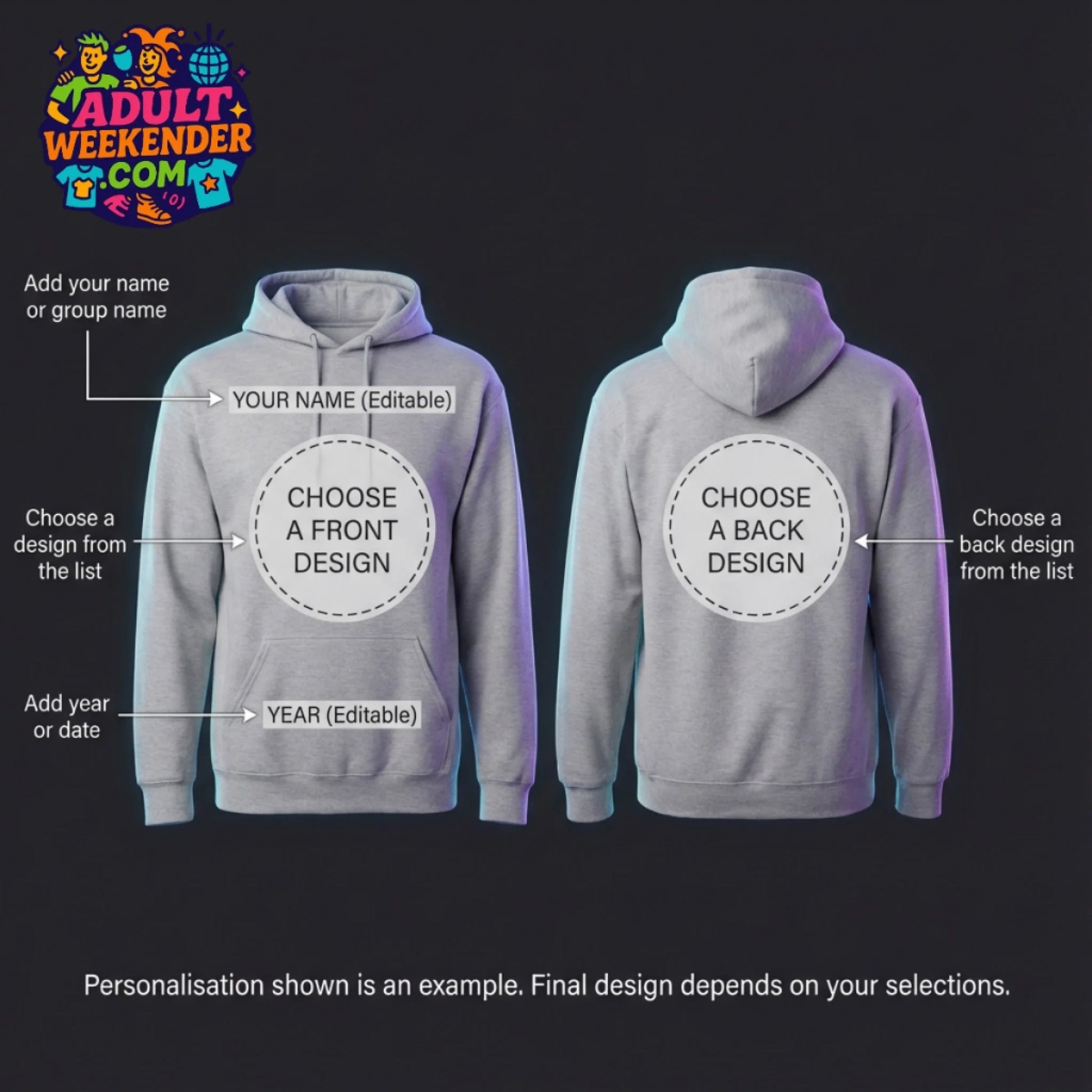 adult weekender hoodie personalisation guide