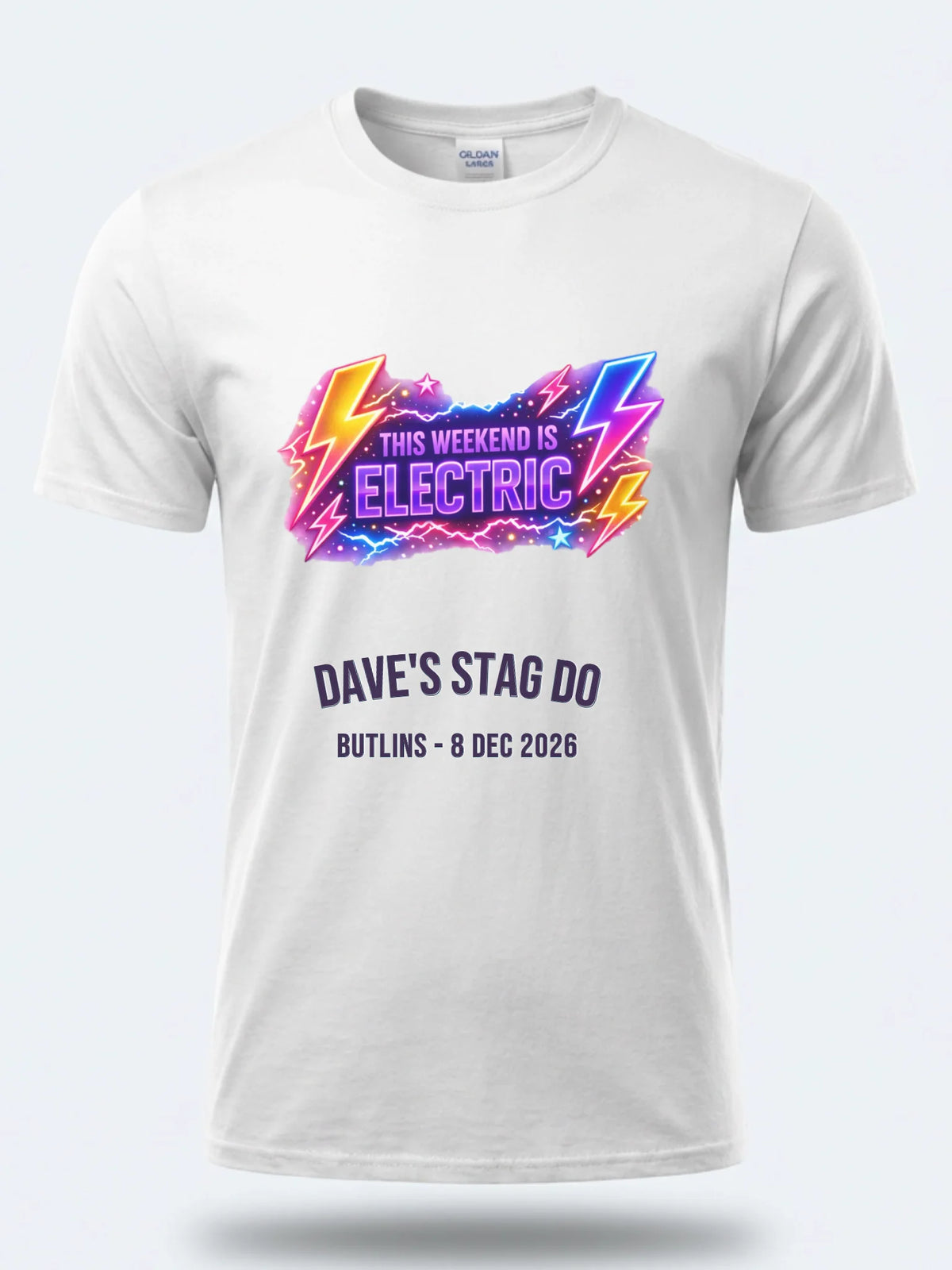 Personalised Ultimate '80s Big Weekender Tee | Custom This Weekend is Electric Event Shirt Dress Loud