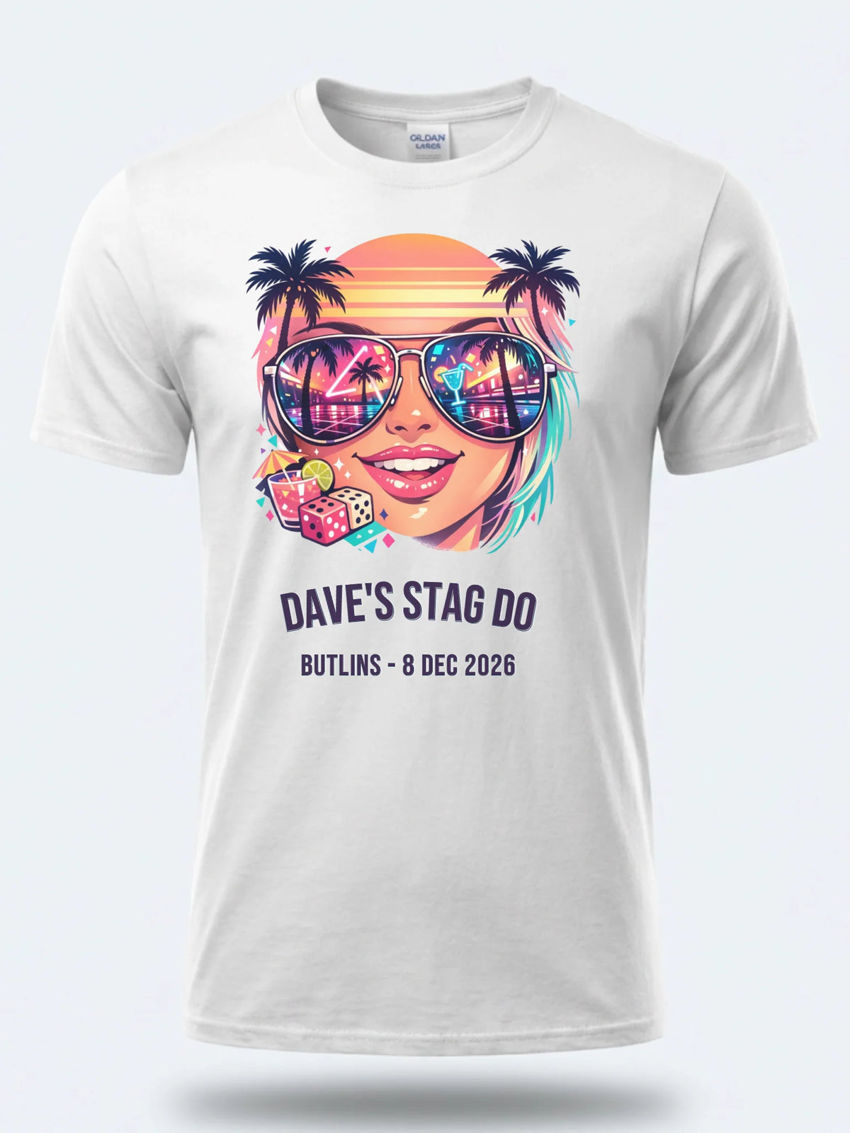 Personalised Ultimate '80s Big Weekender Tee | Custom Miami Vice Event Shirt Dress Loud