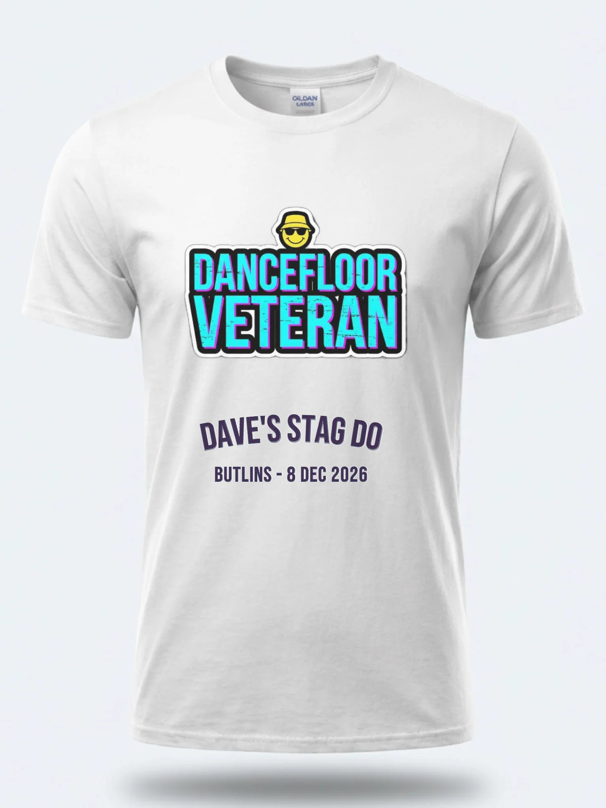 Personalised 90s Reloaded Big Weekender Tee — white tee, front view