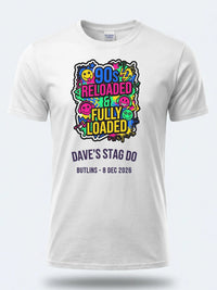 Personalised 90s Reloaded Big Weekender Tee — white tee, front view