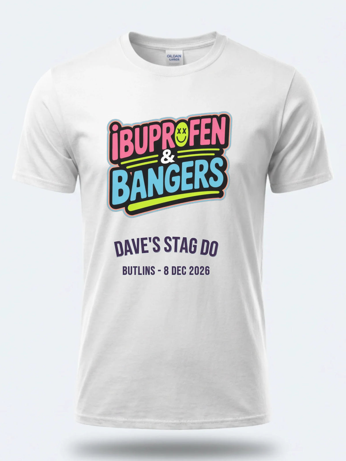 Personalised 90s Reloaded Big Weekender Tee — white tee, front view